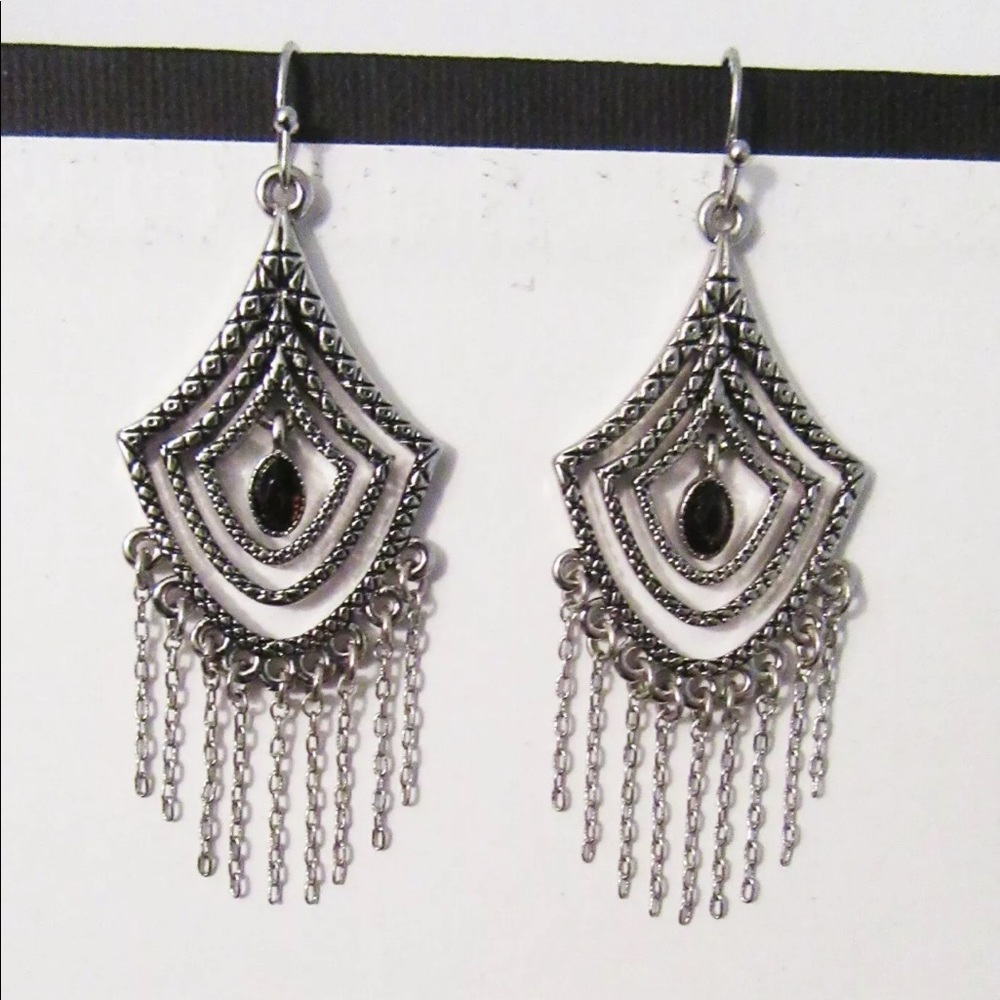 New Lia Sophia Earrings.  Silver Chandelier style w/ dark purple cut crystal